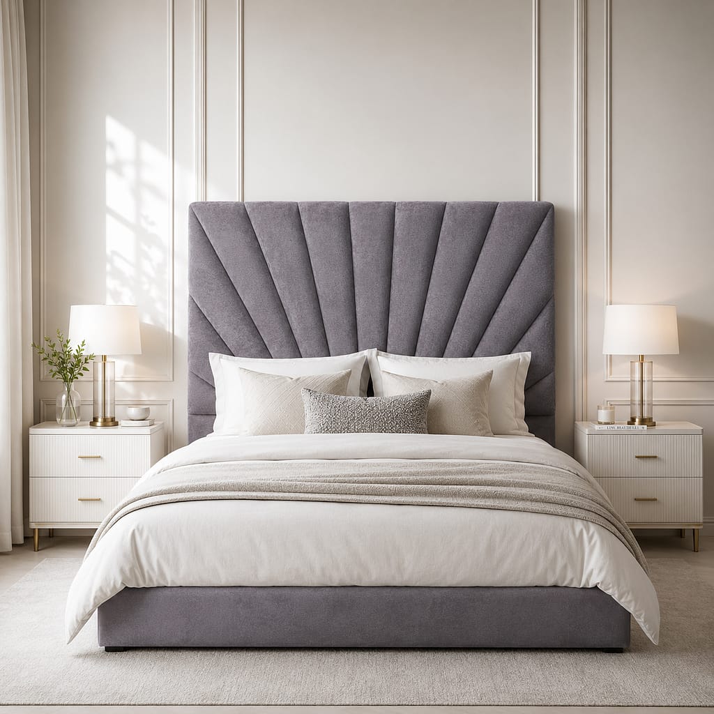 Upholstered grey headboard
