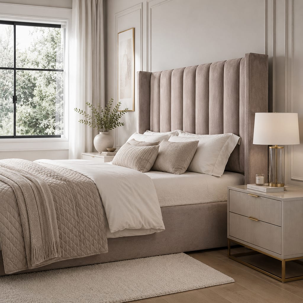 Velvet striped headboard with wings