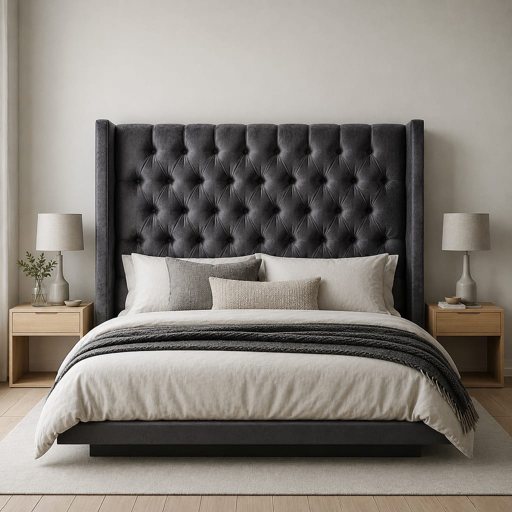 Tufted button-back headboard with wings